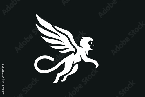 Monkey Fly Modern Icon Logo Background Illustration Creative Design Template 