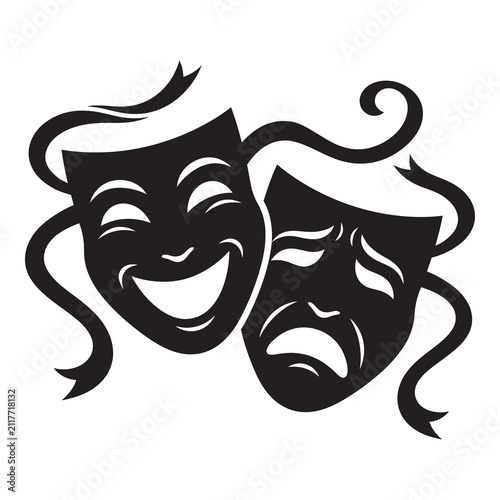Obraz na plátne Theatrical comedy and tragedy masks in black on white background icon