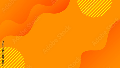 Vibrant Orange Abstract Fluid Wave Vector Background, Yellow Layered Curved Liquid Shapes Frame with Stripe Circles 