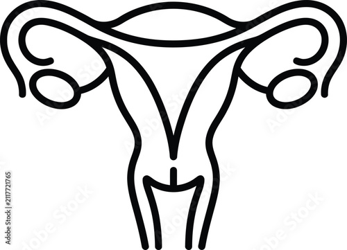Anatomical icon of female reproductive system showing uterus and ovaries for medical use.