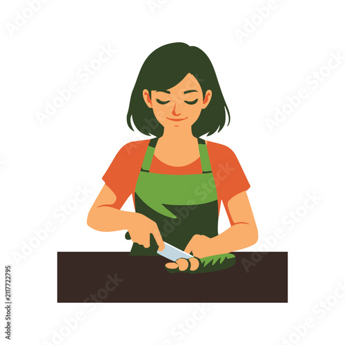 woman with a knife chopping vegetables