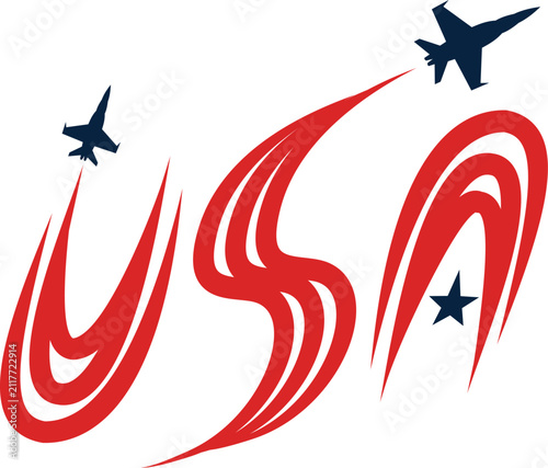 Eagle fighter jet plane and USA flag