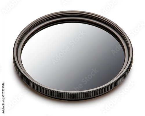 Round, Black Circular Object with Reflective Surface