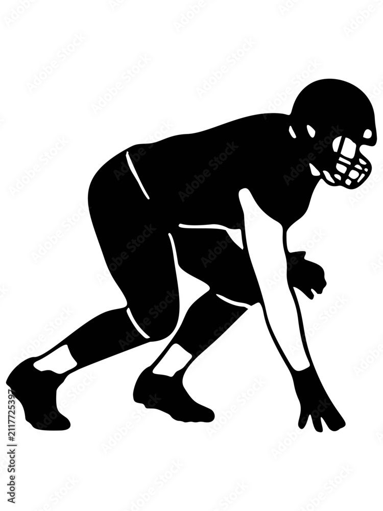 Fototapeta premium American football player in starting stance. Athlete silhouette ready for the game.