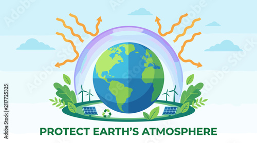 Green energy solutions protecting Earth atmosphere illustration