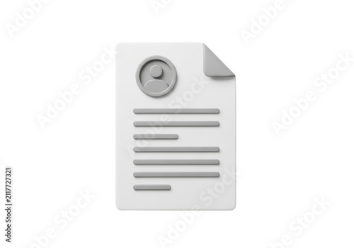 3d icon of a resume or curriculum vitae document isolated on transparent background