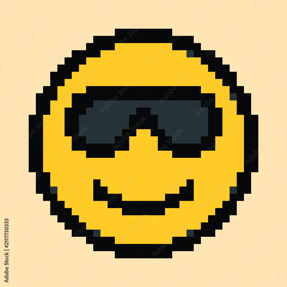 Fototapeta premium Pixel art emoticon set with cute retro style, expressional emoji icon for digital assets premium!