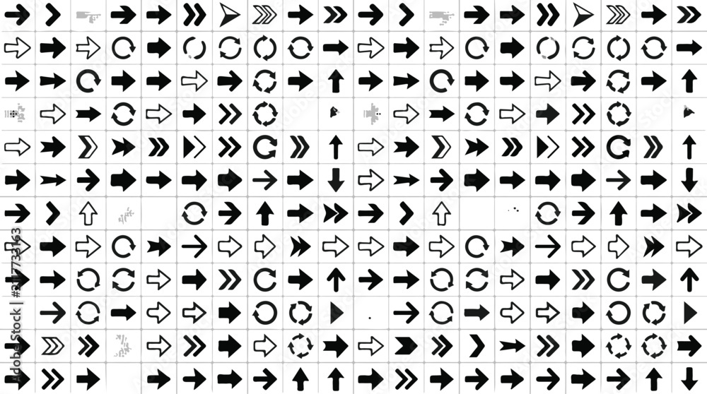 Fototapeta premium Arrows presented in a repetitive pattern offer a comprehensive library of symbols for digital applications and web navigation.