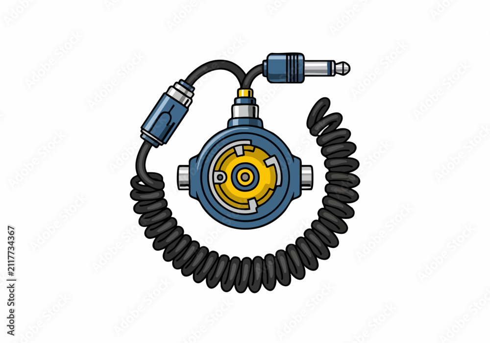 Naklejka premium Blue Industrial Rotary Switch with Coiled Cable