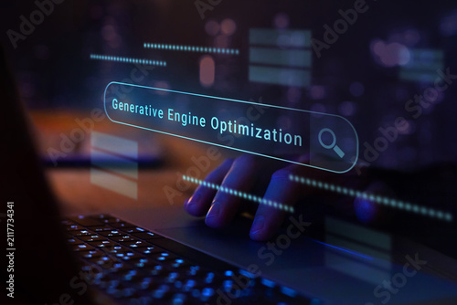 Obraz na płótnie GEO generative engine optimization concept on virtual screen, AI search results.