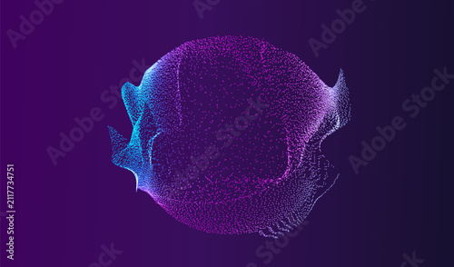 AI particle sphere and circle ball background with glowing dots on purple. Vector technology illustration.
