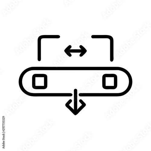 Production line conveyor belt with product and arrows icon.