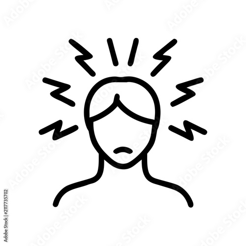 Headache or migraine line icon, severe pain in head vector illustration.