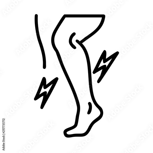 Leg cramp and muscle pain line icon for healthcare and wellness app.