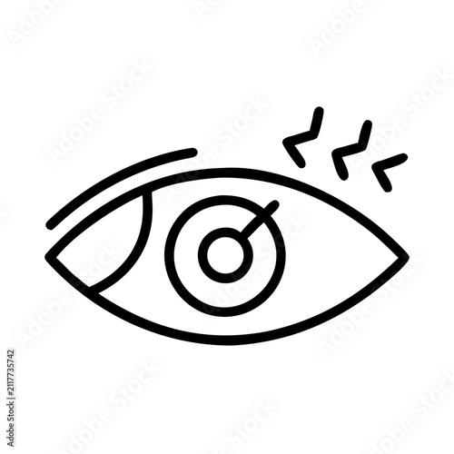 Human eye suffering from pain, line art icon, vector stock illustration.