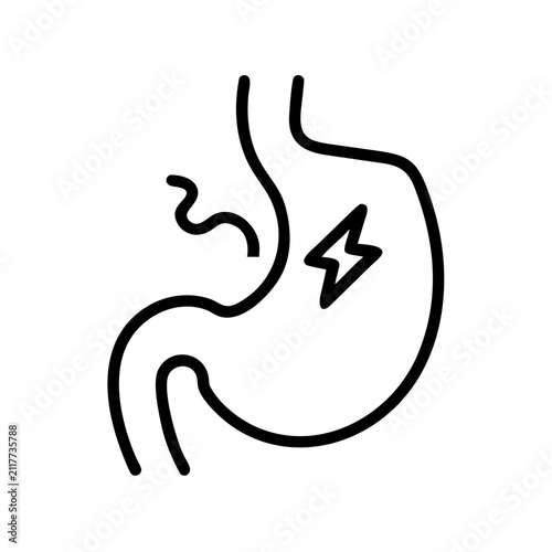 Stomach pain and digestive discomfort with lightning bolt.