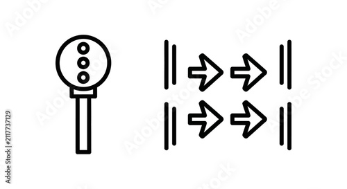 Traffic signal and directional flow pathway outline icons with direction movement navigation junction transport wayfinding interface infrastructure corridor indicator minimalist