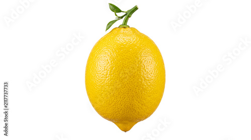 Cuadro en lienzo Single ripe yellow lemon with green leaf and png isolated on transparent backgro