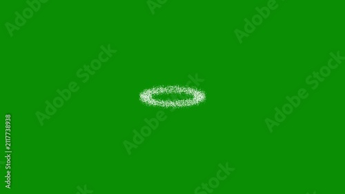 White 3d glitter particle ring burst, magic sparkle circle animation, glowing fairy dust halo effect, chroma key green screen overlay, seamless loop, 4k motion graphics