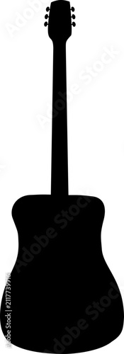 Acoustic guitar silhouette stands centered against a pure white background as a musical instrument icon.