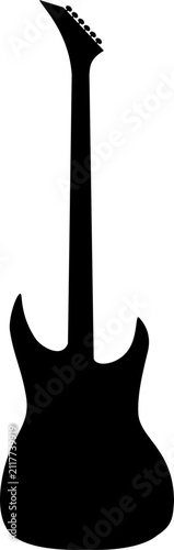 Guitar silhouette depicts an electric instrument shape suitable for music branding and arts.