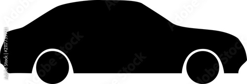 Car silhouette represents a sleek sedan vehicle in a clean and simple vector design.