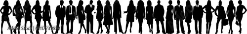Silhouettes of professional people stand in a single line formation against a plain white background.