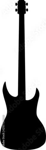 Electric guitar silhouette displays a solid black shape suitable for music branding and graphic design.