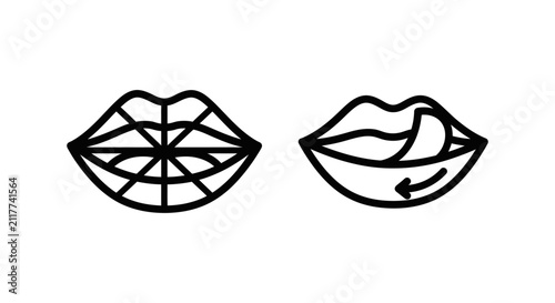 Mouth shape analyzer and lip curl detector icons with analysis detection expression biometrics minimalist technology interface recognition movement physiognomy research structure