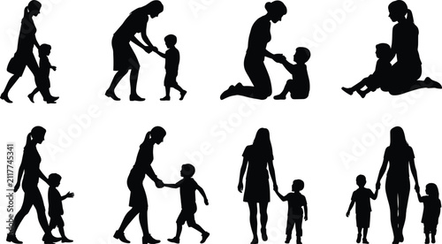 Fotografía Black silhouette of human evolution stages and family generations