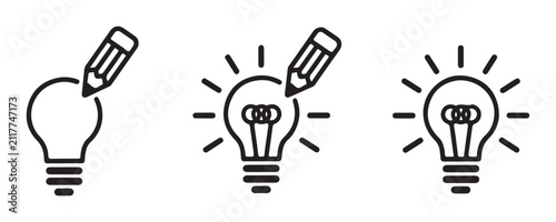 Bild auf Leinwand Pencil drawing bulb icons set representing creative process of developing new business bright ideas