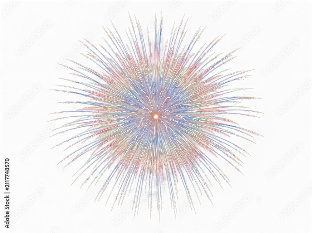Fototapeta premium Colorful fireworks burst with red, blue, and png isolated on transparent background