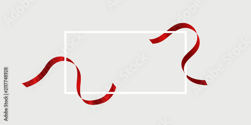 White Frame Red Ribbon Background Copy Space Banner Template Celebration Discount