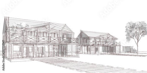  traditional house 3D illustration sketch 