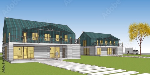  traditional house 3D illustration sketch 