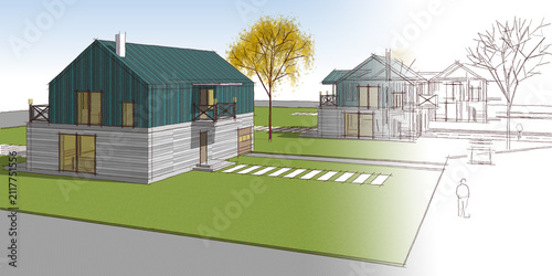  traditional house 3D illustration sketch 