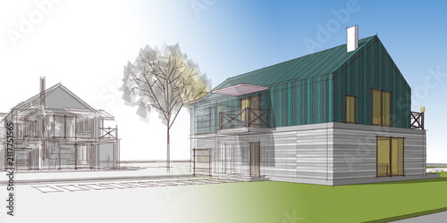  traditional house 3D illustration sketch 