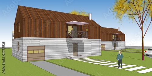  traditional house 3D illustration sketch 