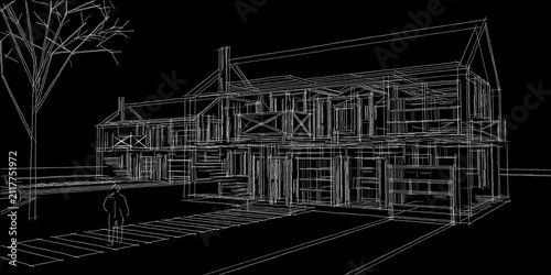  traditional house 3D illustration sketch 