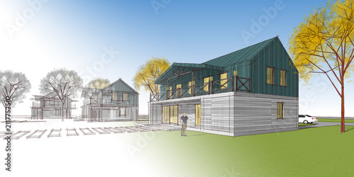  traditional house 3D illustration sketch 