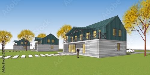  traditional house 3D illustration sketch 