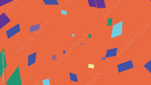 Картината върху платно Abstract minimal orange background with scattered floating rhomboid shapes in diverse colors creating light playful vibe for trendy creative projects