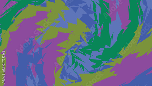 Obraz na plátne Abstract swirling composition featuring sharp geometric triangular shapes in shades of green and purple creating artistic energetic flow surface