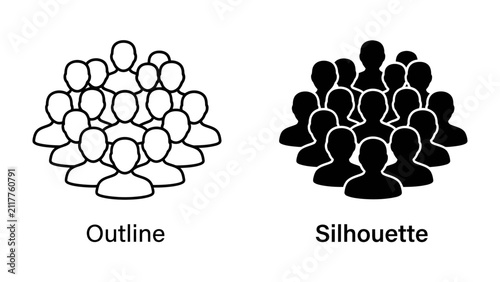 Group Dynamics: A visual representation of group dynamics, contrasting a clear outline of people with a solid silhouette, illustrating concepts of presence and representation.