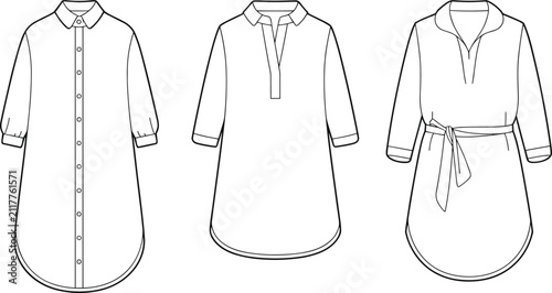 Foto Black and white of three women's blouses with different necklines and sleeve sty