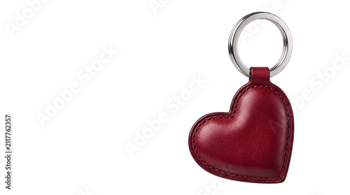 Red leather heart shaped keychain with silver png isolated on transparent background