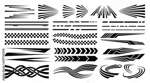 Car racing stripe decal vinyl sticker set sports vehicle speed lines vector illustration for auto graphics