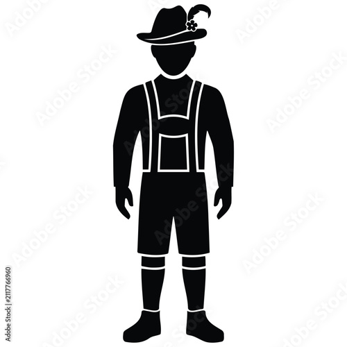 Fotografía Bavarian man in traditional lederhosen costume vector silhouette illustration isolated