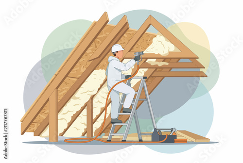 Professional Attic Spray Foam Insulation Service by Worker