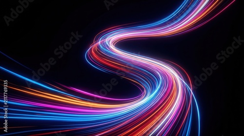 Speed and technology concept featuring abstract light streaks over a black background.